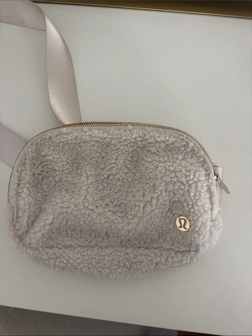 lululemon athletica Cream Sherpa Crossbody Pouch with Gold Logo